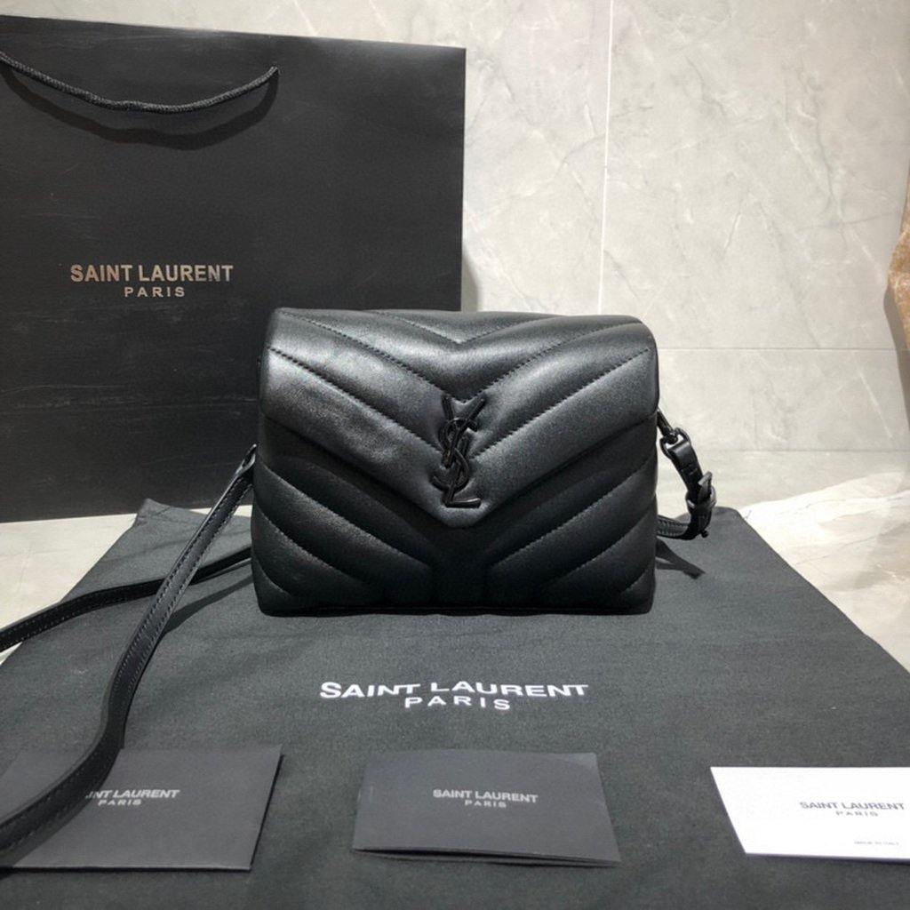 YSL 467072 Saint Laurent Loulou Toy Bag In Matelassé "Y" Leather Black - luxibagsmall