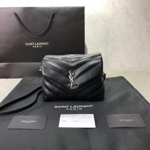 YSL 467072 Saint Laurent Loulou Toy Bag In Matelassé "Y" Leather Black - luxibagsmall