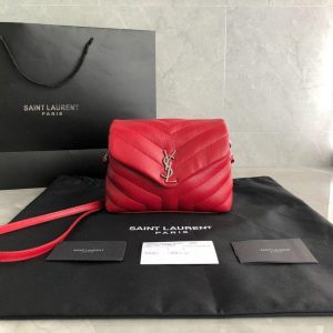 YSL 467072 Saint Laurent Loulou Toy Bag In Matelassé "Y" Leather Red - luxibagsmall