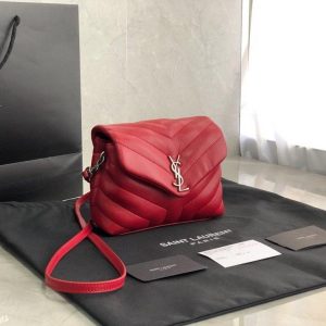 YSL 467072 Saint Laurent Loulou Toy Bag In Matelassé "Y" Leather Red - luxibagsmall