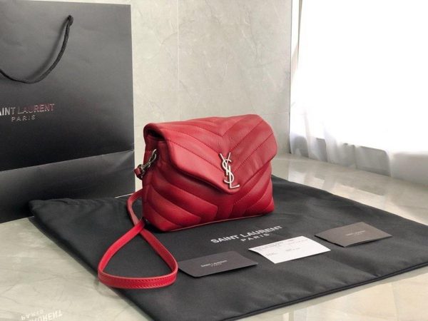 YSL 467072 Saint Laurent Loulou Toy Bag In Matelassé "Y" Leather Red - luxibagsmall