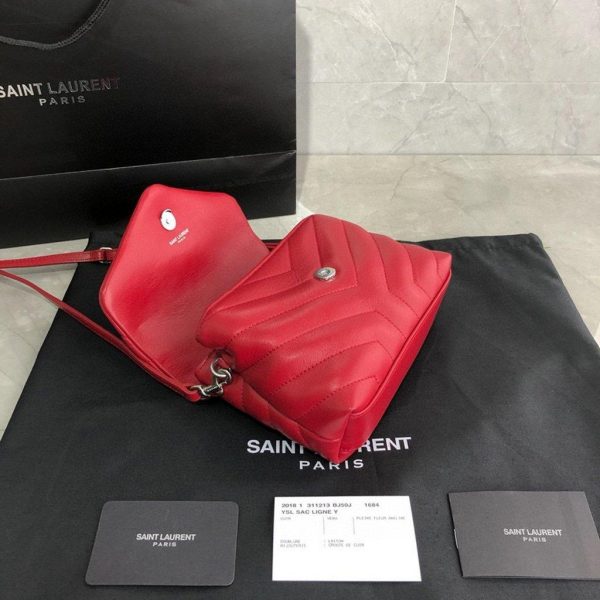 YSL 467072 Saint Laurent Loulou Toy Bag In Matelassé "Y" Leather Red - luxibagsmall