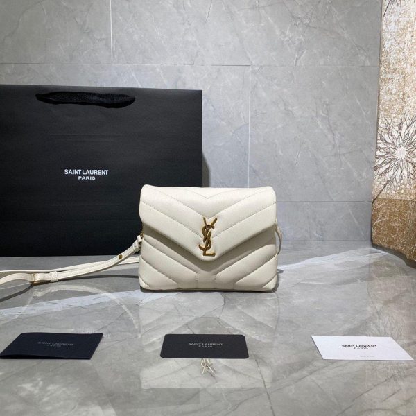 YSL 467072 Saint Laurent Loulou Toy Bag In Matelassé "Y" Leather White - luxibagsmall