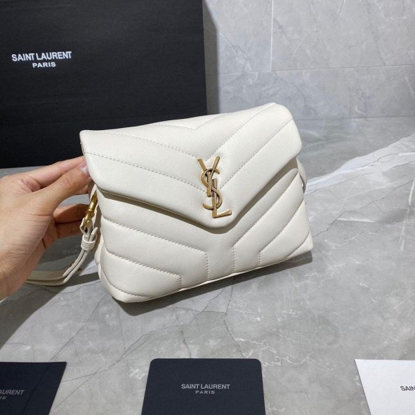 YSL 467072 Saint Laurent Loulou Toy Bag In Matelassé "Y" Leather White - luxibagsmall