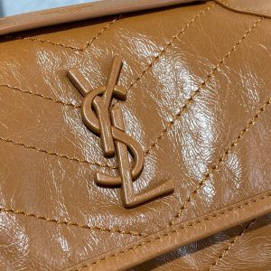 YSL 533037 Yves Saint Laurent Niki Baby In Crinkled Vintage Leather Bag Brown - luxibagsmall