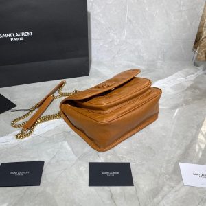 YSL 533037 Yves Saint Laurent Niki Baby In Crinkled Vintage Leather Bag Brown - luxibagsmall