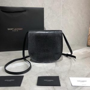 YSL 551559 Yves Saint Laurent Datcha Lizard-Effect Leather Bag Black - luxibagsmall