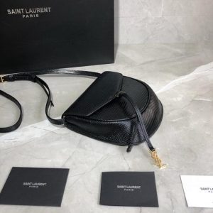 YSL 551559 Yves Saint Laurent Datcha Lizard-Effect Leather Bag Black - luxibagsmall