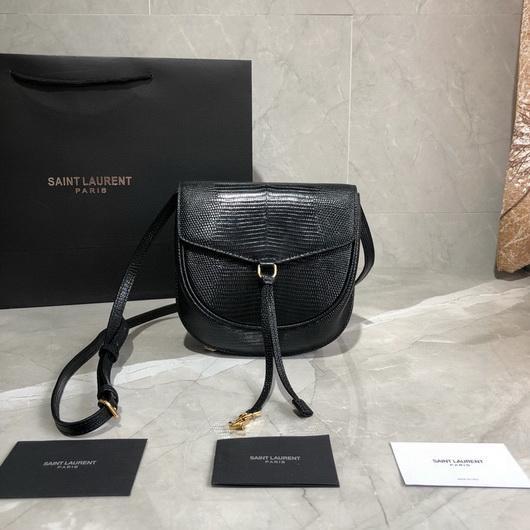 YSL 551559 Yves Saint Laurent Datcha Lizard-Effect Leather Bag Black - luxibagsmall