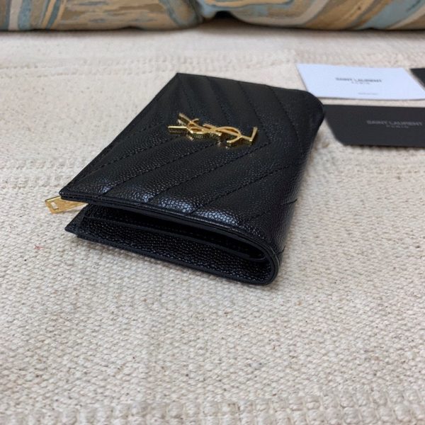 YSL 575974 Yves Saint Laurent Zippered Two Part Wallet Black Gold - luxibagsmall