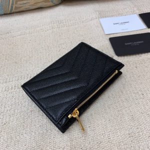 YSL 575974 Yves Saint Laurent Zippered Two Part Wallet Black Gold - luxibagsmall