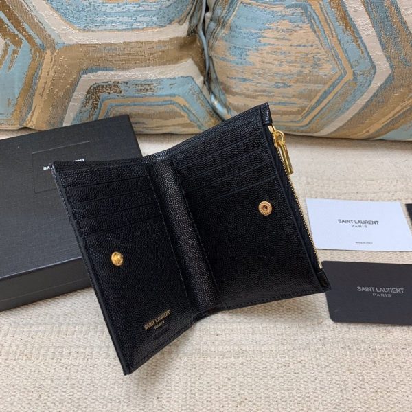 YSL 575974 Yves Saint Laurent Zippered Two Part Wallet Black Gold - luxibagsmall