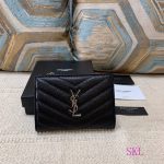 YSL 575974 Yves Saint Laurent Zippered Two Part Wallet Black Silver - luxibagsmall