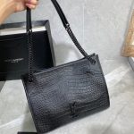 YSL 577999 Saint Laurent Niki Medium Shopping Bag In Crocodile Leather Black - luxibagsmall