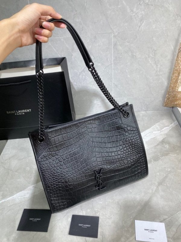 YSL 577999 Saint Laurent Niki Medium Shopping Bag In Crocodile Leather Black - luxibagsmall