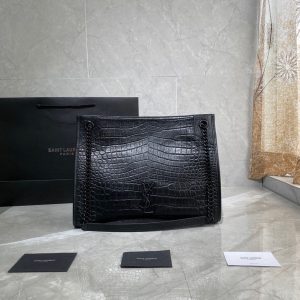 YSL 577999 Saint Laurent Niki Medium Shopping Bag In Crocodile Leather Black - luxibagsmall