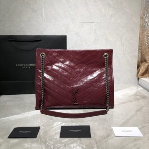 YSL 577999 Yves Saint Laurent Niki Medium Shoulder Tote Bag Wine Red - luxibagsmall