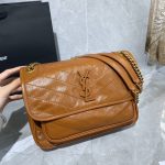 YSL 633158 Yves Saint Laurent Niki Medium In Quilted Crinkled Vintage Leather Bag Brown - luxibagsmall