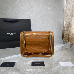 YSL 633158 Yves Saint Laurent Niki Medium In Quilted Crinkled Vintage Leather Bag Brown - luxibagsmall