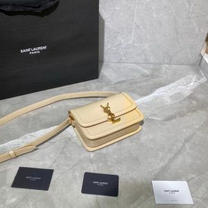 YSL 634306 Yves Saint Laurent Solferino Box Small Shoulder Handbag Apricot - luxibagsmall