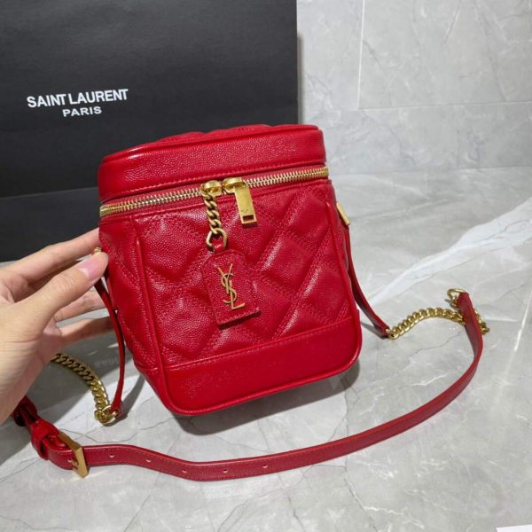 YSL 649779 80's Vanity Bag In Carré-Quilted Grain De Poudre Embossed Leather Red - luxibagsmall