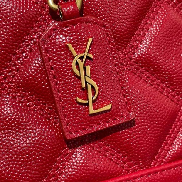 YSL 649779 80's Vanity Bag In Carré-Quilted Grain De Poudre Embossed Leather Red - luxibagsmall