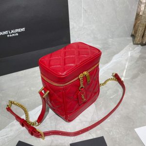 YSL 649779 80's Vanity Bag In Carré-Quilted Grain De Poudre Embossed Leather Red - luxibagsmall