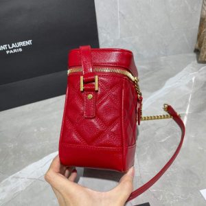 YSL 649779 80's Vanity Bag In Carré-Quilted Grain De Poudre Embossed Leather Red - luxibagsmall