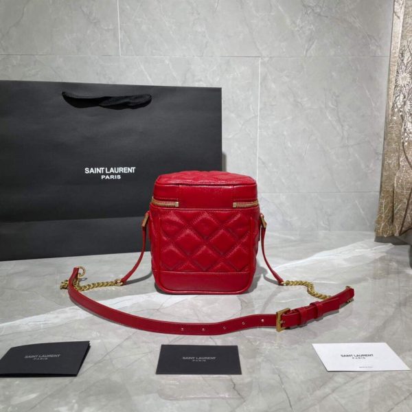 YSL 649779 80's Vanity Bag In Carré-Quilted Grain De Poudre Embossed Leather Red - luxibagsmall