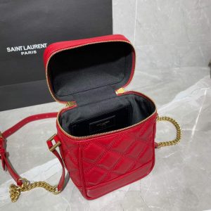 YSL 649779 80's Vanity Bag In Carré-Quilted Grain De Poudre Embossed Leather Red - luxibagsmall