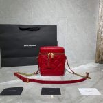 YSL 649779 80's Vanity Bag In Carré-Quilted Grain De Poudre Embossed Leather Red - luxibagsmall