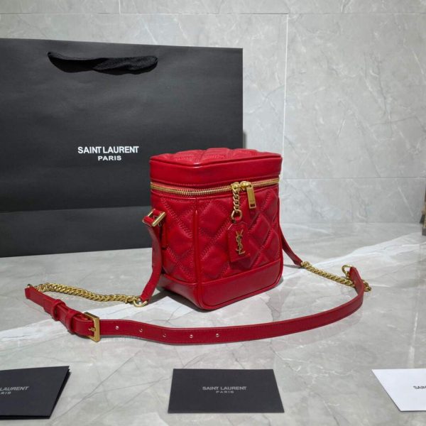 YSL 649779 80's Vanity Bag In Carré-Quilted Grain De Poudre Embossed Leather Red - luxibagsmall