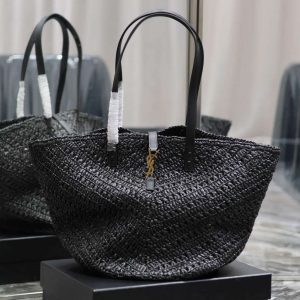 xubag.ru-ysl-740375-panier-medium-in-raffia-and-vegetable-tanned-leather-black-1