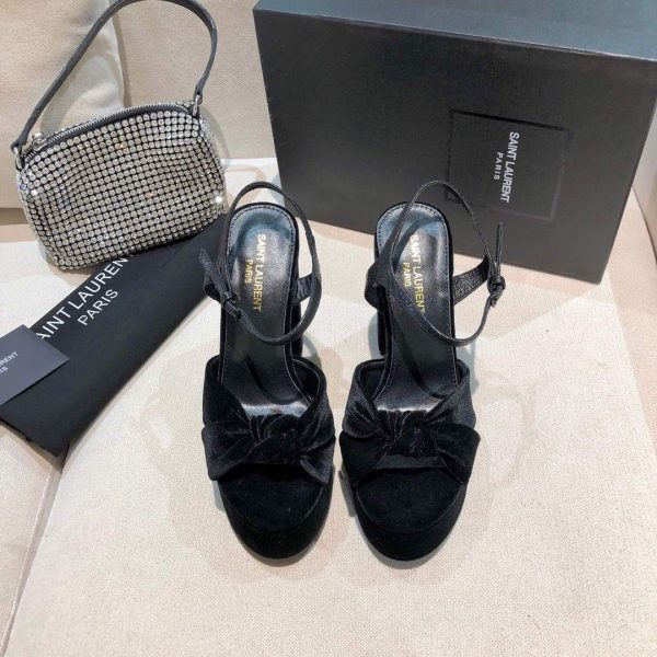 YSL Bianca Sandals Velvet Leather Black 30132 - luxibagsmall