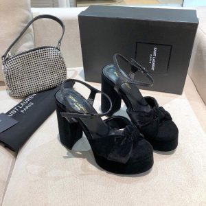 YSL Bianca Sandals Velvet Leather Black 30132 - luxibagsmall