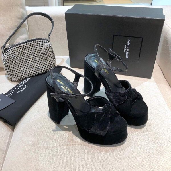 YSL Bianca Sandals Velvet Leather Black 30132 - luxibagsmall