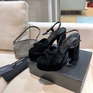 YSL Bianca Sandals Velvet Leather Black 30132 - luxibagsmall