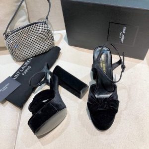 YSL Bianca Sandals Velvet Leather Black 30132 - luxibagsmall