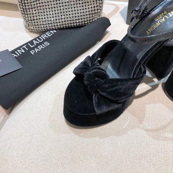 YSL Bianca Sandals Velvet Leather Black 30132 - luxibagsmall