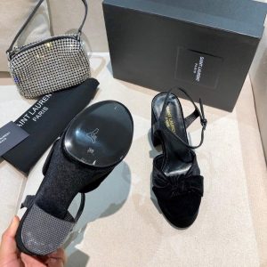 YSL Bianca Sandals Velvet Leather Black 30132 - luxibagsmall