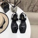 YSL Cassandra Flat Sandals Leather With Monogram Black 30133 - luxibagsmall