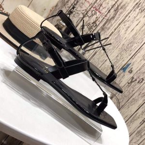 YSL Cassandra Flat Sandals Leather With Monogram Black 30133 - luxibagsmall