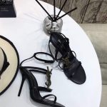 YSL Cassandra Sandals Leather With Monogram Black 30126 - luxibagsmall