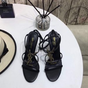 YSL Cassandra Sandals Leather With Monogram Black 30126 - luxibagsmall