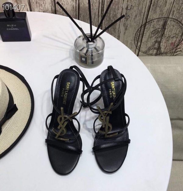 YSL Cassandra Sandals Leather With Monogram Black 30126 - luxibagsmall