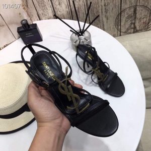 YSL Cassandra Sandals Leather With Monogram Black 30126 - luxibagsmall