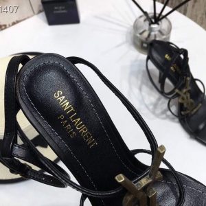 YSL Cassandra Sandals Leather With Monogram Black 30126 - luxibagsmall