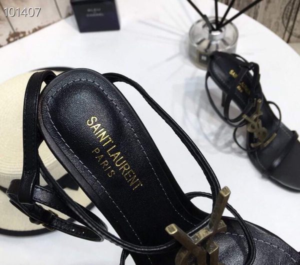 YSL Cassandra Sandals Leather With Monogram Black 30126 - luxibagsmall