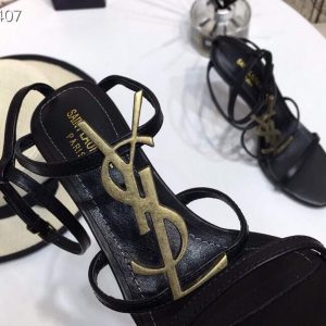 YSL Cassandra Sandals Leather With Monogram Black 30126 - luxibagsmall