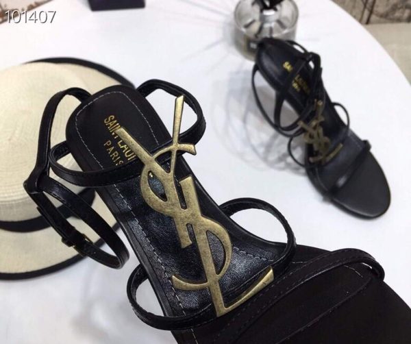 YSL Cassandra Sandals Leather With Monogram Black 30126 - luxibagsmall